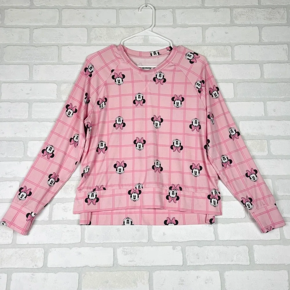 Disney Minnie Mouse Pink Plaid Pajama Set Long Sleeve Top & Joggers Women XS - Picture 11 of 12